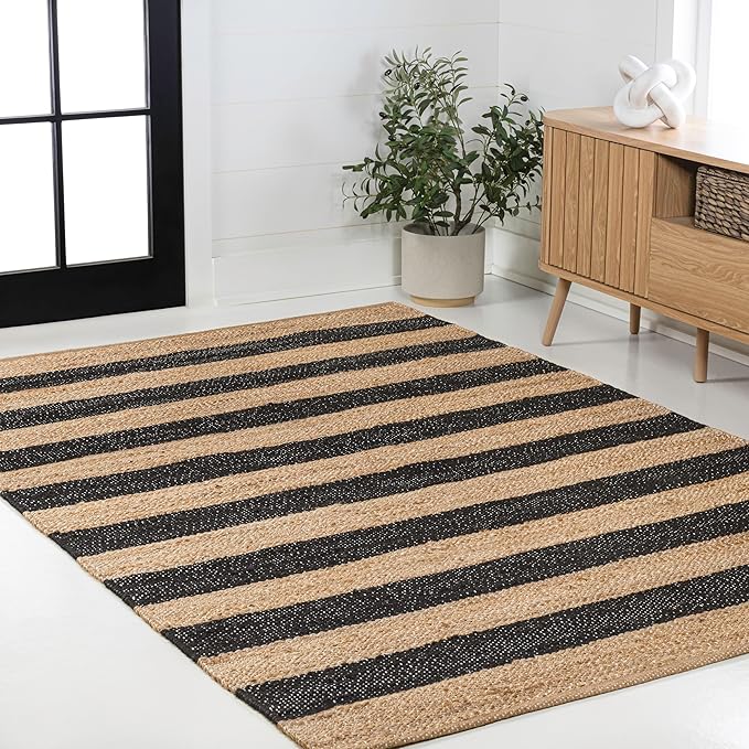 JONATHAN Y Jayden Woven Jute Stripe Natural/Black Indoor Area Rug, 4x6, Rustic, Farmhouse, Traditional, Lodge, Easy-Cleaning for Living Room, Bedroom, Kitchen, Non-Shedding (NRF202B-4)