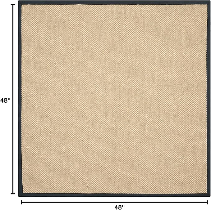 SAFAVIEH Area Rug 4' Square - Natural Fiber Collection - Maize & Black, Sisal, Woven Design with Border (NF141A)