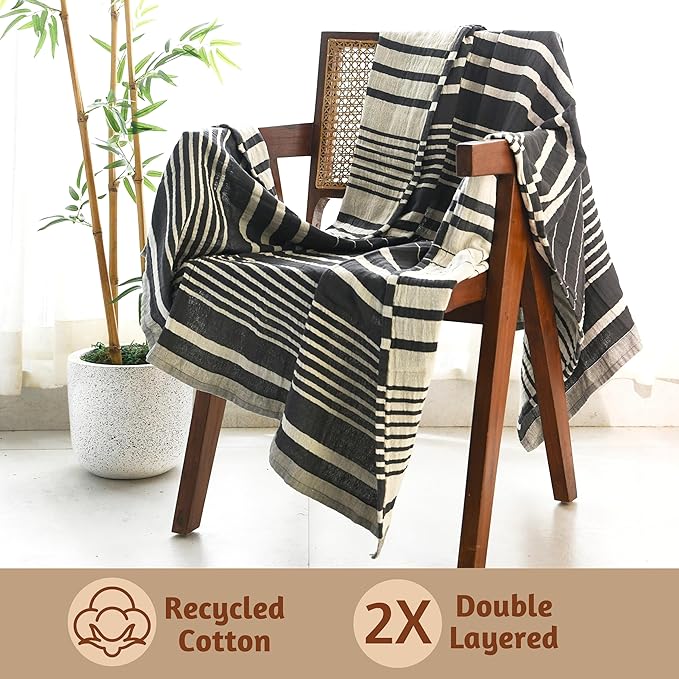 Folkulture Throw Blanket for Couch 50" x 60" |100% Recycled Cotton Couch Chritmas Throw Blanket for Chair, Boho Throws Blankets for Bed,Sofa, Lightweight| Guest Room Must Haves Blanket | Steel Gray