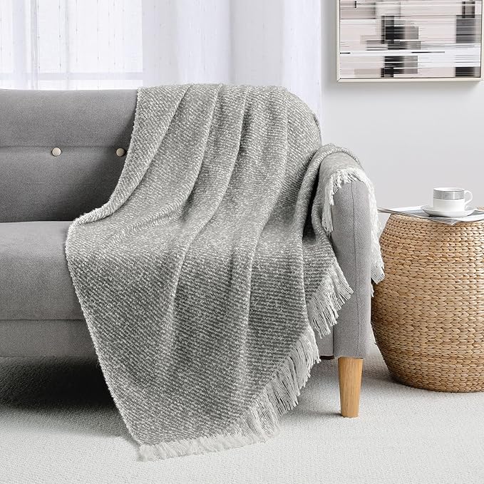BOURINA Throw Blanket Soft Lightweight Cozy Throw for Bed Couch Decorative Blanket, Light Grey 50" x 60"