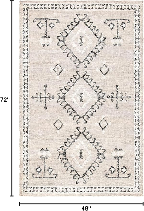 SAFAVIEH Kilim Collection Accent Rug - 4' x 6', Grey & Black, Handmade Flat Weave Jute, Ideal for High Traffic Areas in Entryway, Living Room, Bedroom (KLM762F)