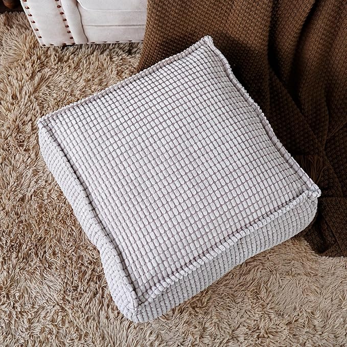 SUTAVIA Pouf Ottoman Cover Unstuffed Pouf Seat Decorative Soft Storage Bean Bag 20x20x8 Inches Square Floor Footrest for Living Room Bedroom (Light Gray, Square)