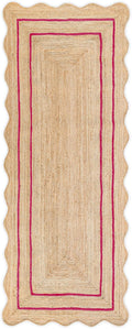 Wave Scalloped Natural Jute Rug Boho Jute Rug Entryway Runner Rug Farmhouse Scallop Rug, Dark Pink (2'6"x8')