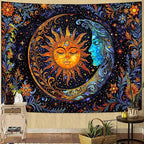 Spenlife Celestial Sun and Moon Tapestry Cosmic Tapestry for Bedroom Astral Tapestries Wall Hanging Bedroom Living Room Wall Art and Home Decor 44x60 Blue