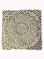 Gold Mandala Barmeri Large Floor Pillow Cover Cushion Meditation Seating Ottoman Throw Cover Hippie Decorative Zipped Bohemian Pouf Ottoman Poufs, Pom Pom Pillow Cases (White Gold, 24" Square)