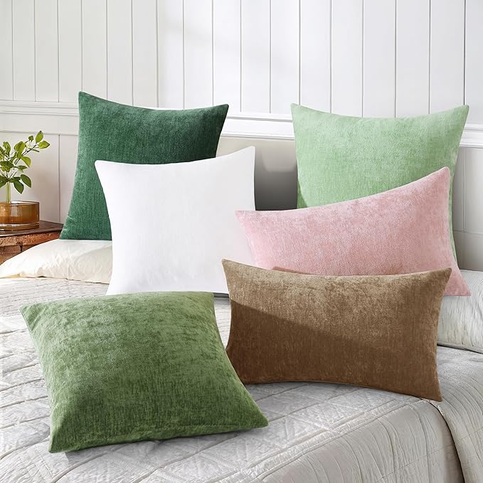 decorUhome Chenille Brown Spring Euro Sham Throw Pillow Covers 24x24 Inch Set of 2, Decorative Soft Couch Pillow Covers Solid Dyed Accent Farmhouse Neutral Square Pillow Cases for Sofa