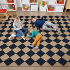 Lahome Colette Checkered Easy Jute Area Rug 8x10, Large Living Room Patio Rug Checkerboard Indoor Outdoor Carpet, Farmhouse Geometric Non Slip Black Carpet for Backyard Dining Room