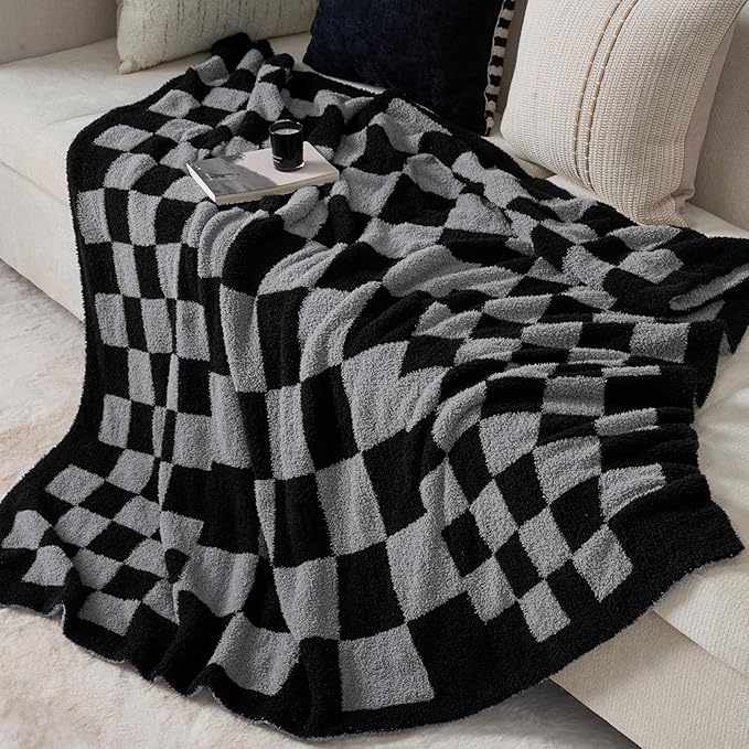 Joiedomi Twin Blanket for Couch Bed, Checkered Knitted Blankets Gifts for Women Mom Girls, Cozy Cute Soft Throw Home Room Decor Aesthetic Women Mothers Birthday Gifts 60x80 Inches