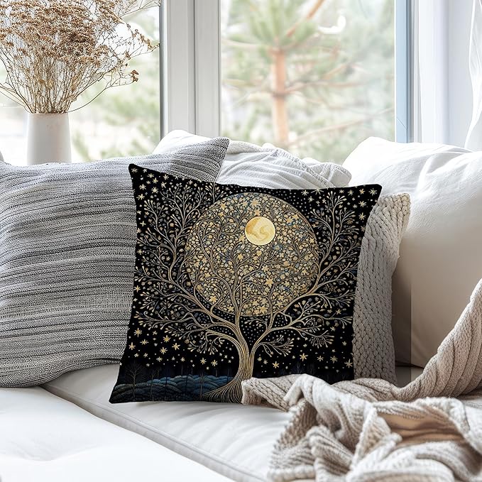Vintage Dark William Morris Forest Night Moon Decor Pillow Covers 18x18,Black Forest Decor,Dark Dcademia Floral Decorative Throw Pillow Covers for Home Bedroom Living Room