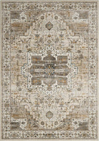 5x7 Area Rugs, Stain Resistant Machine Washable Area Rugs with Non-Slip Backing, Vintage Rugs for Bedroom, Living Room, Large Soft Low Pile Area Rug (Beige/Brown, 5'x7')