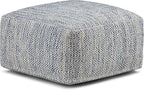 SIMPLIHOME Nate Square Pouf - 20 inch Wide Upholstered Handwoven Cotton Ottoman in Patterned Denim Melange, Boho Footstool or Extra Seating for Living Room with Artisanal Texture, Assembled