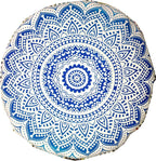 ICC 32" Blue Mandala Floor Pillow Cushion Cover Seating Throw Cover Hippie Decorative Bohemian Ottoman Poufs Cover, Pom Pom Pillow Cases, Boho Indian