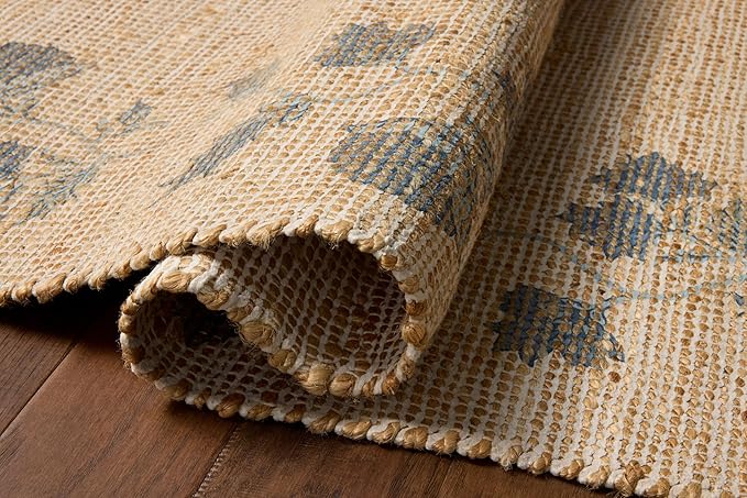 Loloi Chris Loves Julia Rue Collection RUE-05 Natural/Denim 2'-3" x 3'-9" Accent Rug Jute Neutral Floral Living Room Bedroom Rug