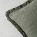 MIULEE Decorative Throw Pillow Covers Neutral Linen Fringe Throw Pillows Euro Shams Set of 2 Light Olive Green Boho Farmhouse Cushions for Couch Sofa Bed Living Room Spring Home Decor 26x26 Inch