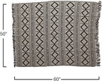 Bloomingville Soft Reclaimed Cotton Blend Throw with Diamond Pattern and Fringe, Black and Beige