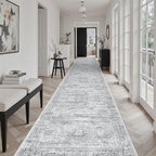 Hallway Runner Rug 3x18 - Kitchen Rugs 18ft Washable Entryway Rug Vintage Kitchen Runners Non Slip Farmhouse Indoor Carpet Runner for Living Room Bedroom, Grey