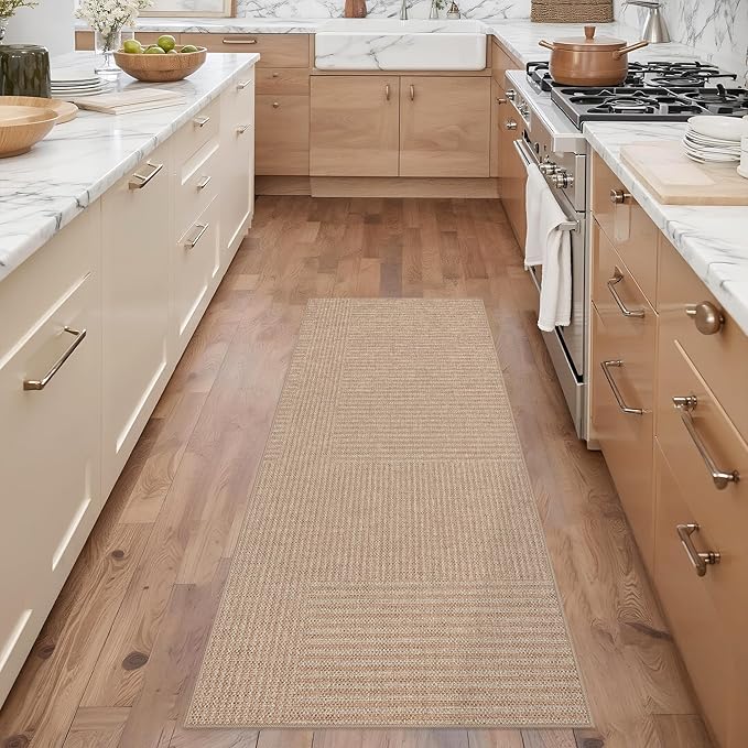 Easy Jute Rug 2x6: Indoor Outdoor Natural Boho Area Rugs for Hallway Patio Non Slip - Farmhouse Neutral Contemporary Carpet Mat for Entryway Kitchen Laundry Room Bedroom Washable