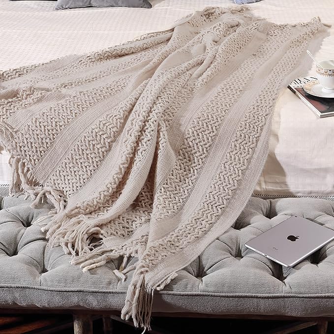 CREVENT Home Decor Couch Sofa Chair Bed Throw Blanket, Soft Warm Cozy Light Weight for Travelling, Giftable for Christmas(50''X60'' Taupe)