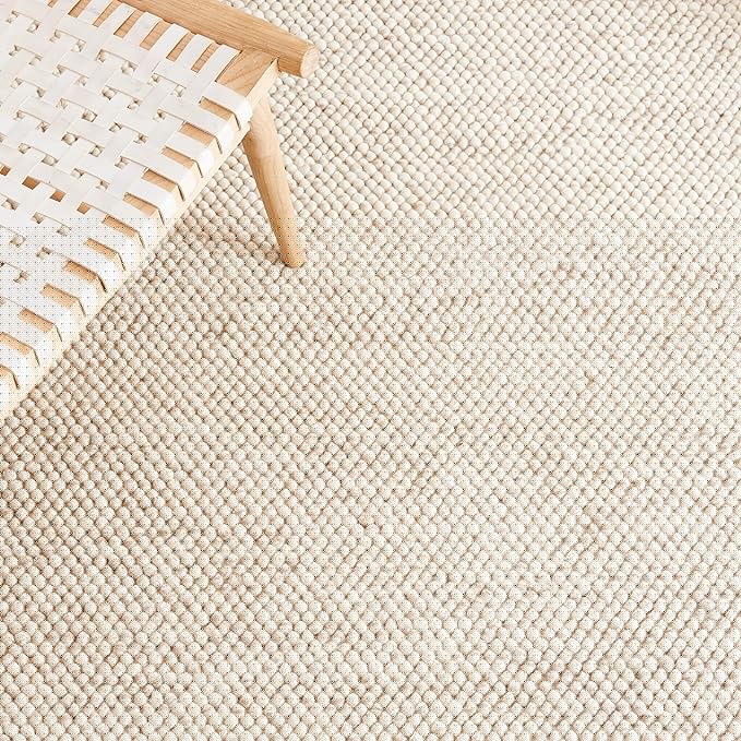 SAFAVIEH Natura Collection Area Rug - 8' Square, Beige & Ivory, Handmade Wool Blend, Textured Design, Ideal for Living Room, Bedroom, Dining Space (NAT425B)