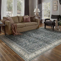 HUGEAR Area Rug 5x7 Vintage Black Machine Washable Living Room Rugs Distressed Retro Floral Vacuumable Low Pile Carpet Bedroom Office Dining Room Laundry Room Non Slip Soft Lightweight