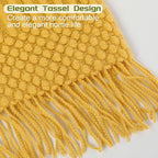 Blagic Knitted Throw Blanket for Couch, Bed and Sofa. Super Soft Blanket with Tassels, Yellow Throw Blanket, 50 x 60 Inches Lightweight & Cosy Home Decor