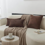 Home Brilliant 12x20 Pillow Cover Lumbar Set of 2 Plush Striped Corduroy Velvet Brown Throw Pillows for Couch Sofa Party, 12 x 20 inch, Brown