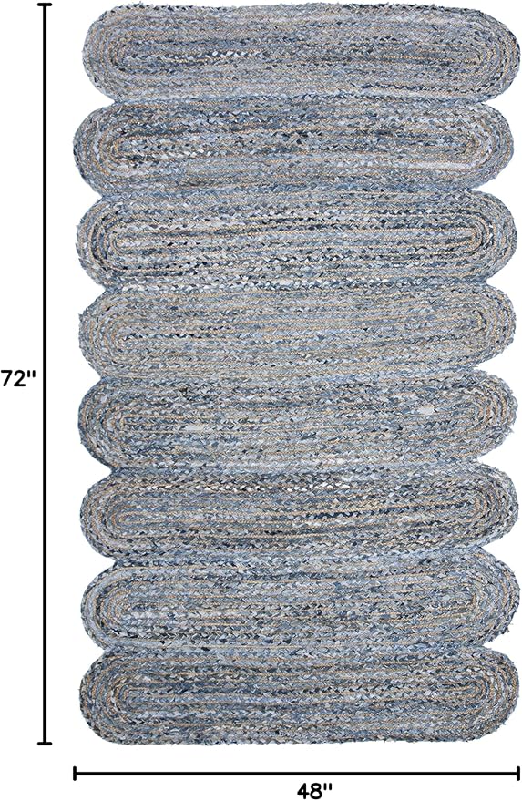 SAFAVIEH Cape Cod Collection Accent Rug - 4' x 6', Blue & Natural, Handmade Braided Jute & Cotton, Ideal for High Traffic Areas in Entryway, Living Room, Bedroom (CAP208L)