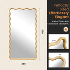 Wavy Mirror for Wall, 55"x28" Boho Wavy Wood Mirror Large Full Length Decorative Mirror with Tempered Glass, Natural Wooden Frame Vanity Mirror for Bedroom, Living Room, Entryway