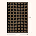 Easy Jute Indoor Outdoor Checkered Rug for Dining Room 6x9, Stain Resistant Non-Slip Geometric Black and Brown Diamond Living Room Rug, Durable Boho Border Low Pile Carpet Decor for Bedroom and Office