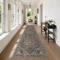 Washable Runner Rug 2.6x10 Runners for Hallways, Ultra-Thin Carpet Runners for Entryway Anti Slip Backing Runner Rugs for Kitchen Laundry Room Indoor Hallway (Grey/Brown/Tan)