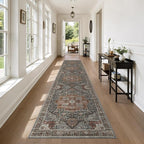 Washable Runner Rug 2.6x10 Runners for Hallways, Ultra-Thin Carpet Runners for Entryway Anti Slip Backing Runner Rugs for Kitchen Laundry Room Indoor Hallway (Grey/Brown/Tan)