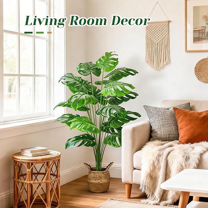 Der Rose 44" Tall Fake Plants with Basket Large Artificial Monstera Plants Indoor, Easy Assembly Faux Tree for Outdoor Office Living Room Bedroom Home Apartment Decor