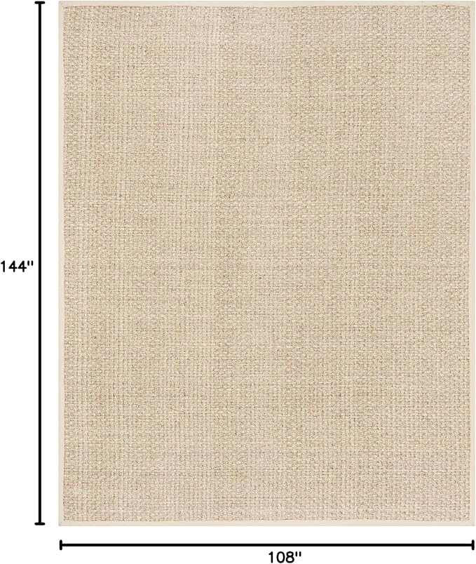 SAFAVIEH Area Rug 9x12 - Natural Fiber Collection - Large - Natural & Beige, Seagrass, Basketweave Pattern with Border (NF114A)