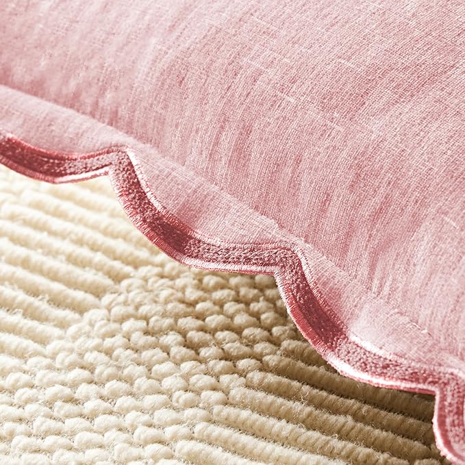 Scalloped Pillow Cover Pack of 2 Spring Chenille Decorative Throw Pillow Covers Cute Boho Couch Pillow Covers Aesthetic Funky Preppy Pillow Cases for Sofa Living Room (Blush Pink, 18x18 Inch)