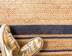 Unique Loom Braided Jute Collection Classic Quality Made Natural Hand Woven with Coastal Design Area Rug (2' 6 x 6' 0 Runner, Natural/ Navy Blue)