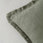 MIULEE Decorative Throw Pillow Covers Neutral Linen Fringe Throw Pillows Euro Shams Set of 2 Light Olive Green Boho Farmhouse Cushions for Couch Sofa Bed Living Room Spring Home Decor 28x28 Inch