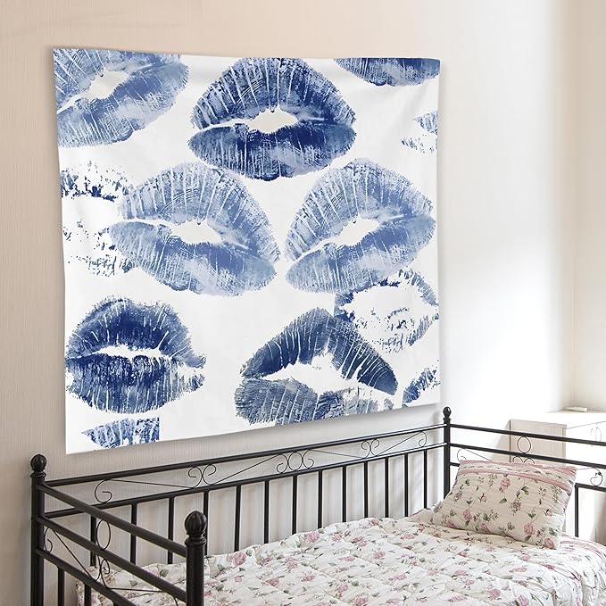 WNAGT Trendy Black and White Kiss Lips Tapestry Wall Hanging, Funky Makeup Wall Decor, Fashion Aesthetic Wall Blanket Decor for Girls Room College Dorm Makeup Room Beauty Room, 50x60 Inch