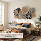 Set of 10 Woven Basket Wall Decor, Decorative Plates for Wall, Unique Wicker Wall Art Decor, Decorative Baskets for Livingroom Bedroom