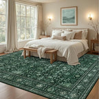 Area Rugs 10x12 Living Room Rug: Washable Rug Soft Vintage Distressed Floral Carpet Indoor Non-Slip Stain Resistant Large Carpets for Bedroom Dining Room Farmhouse Nursery Home Office Deep Green