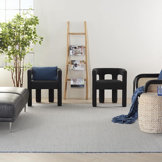 Nourison Home Courtyard Ivory Blue 7' x 10' Area Rug - Easy Clean, Non Shedding, Bed Room, Living Room, Dining Room, Kitchen (7' x 10')