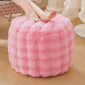 LIFEREVO Faux Rabbit Fur Round Inflatable Pouf Ottoman, 20" X 16" Plush Fuzzy Waffle Bubble Floor Poufs Foot Rest for Living Room Bedroom, Furry Pouf Chair Foot Stool Home Decor, Anti-Slip, Pink