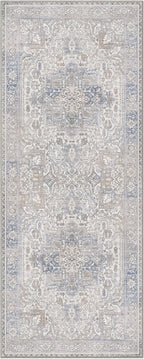 GENIMO 2x5 Runner Rugs for Hallway, Machine Washable Non Slip Vintage Retro Rugs, Low Pile Lightweight Thin Print Rug for enrtyway, Corridor, Home Office, Kitchen, Khaki Blue