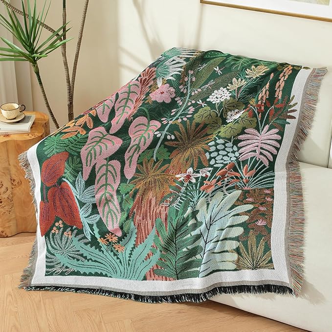 Hopstar Forest Green Throw Blanket Navajo Indian Blankets and Throws Boho Western Decor Couch Cover Blanket for Bed Sofa Living Room Beach Travel 51"x63" (Hylaea)