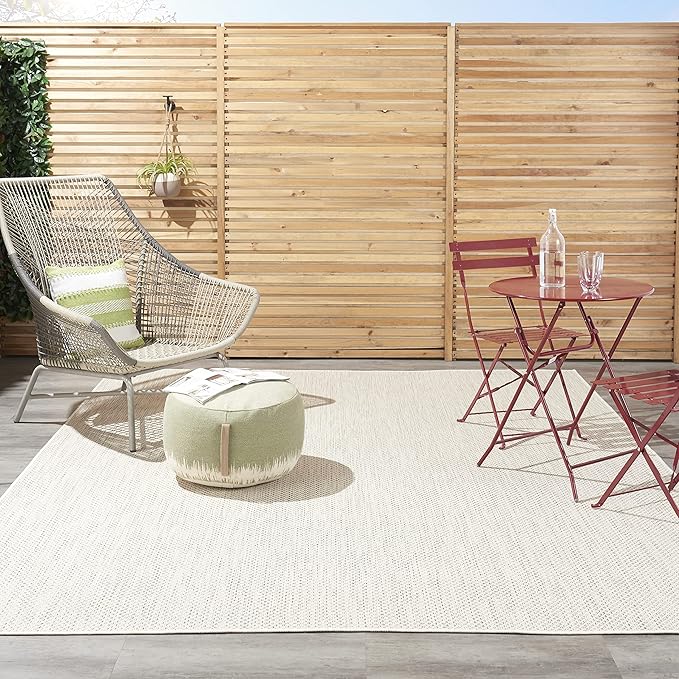 Nourison Home Courtyard Ivory Silver 9' x 12' Area Rug - Easy Clean, Non Shedding, Bed Room, Living Room, Dining Room, Kitchen (9' x 12')