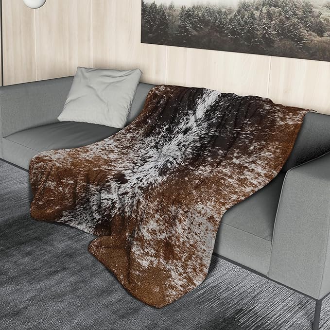 aportt Cow Print Blanket Soft Flannel Lightweight Cowhide Western Throw Blanket Cozy Warm Brown Cow Blankets All Seasons Living Room Decor for Couch Chair Bed Sofa Office 50x60 inch