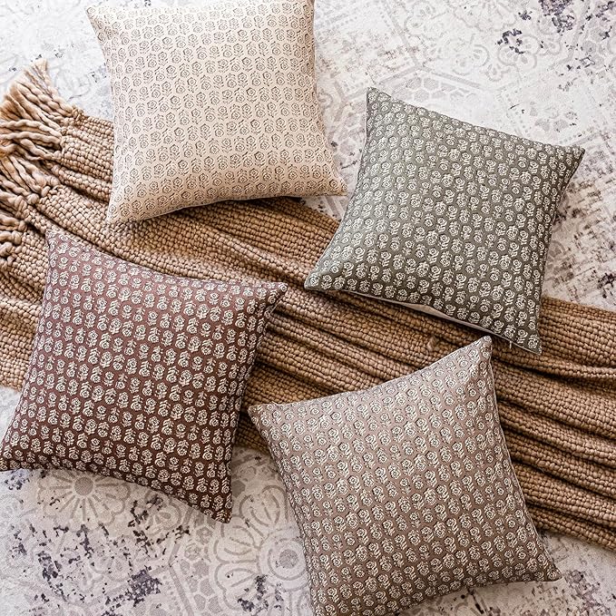 Foindtower Set of 2 Decorative Vintage Floral Print Throw Pillow Covers Neutral Modern Farmhouse Cushion Covers Boho Home Decor for Sofa Chair Couch Bedroom Living Room,18×18 Inch,Wine Red