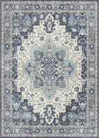 GENIMO Area Rug 2x3 Doormat, Machine Washable Low Pile Rugs, Small Retro Chenille Entryway Mat for Entrance, Hallway, Kitchen and Corridor, Center Blue