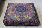 CRAFT KALA Mandala Floor Pillow Cushion Cover Seating Throw Cover Hippie Decorative Bohemian Ottoman Poufs Pom Pom Pillow Cases Boho Indian Cotton Living Room Yoga Home Décor 35" Square New Pink Ombre