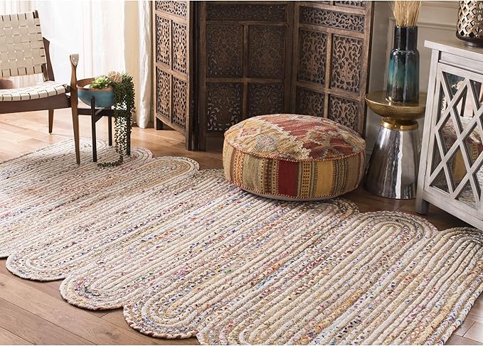 SAFAVIEH Cape Cod Collection Area Rug - 5' x 8', Ivory & Multi, Handmade Braided Jute & Cotton, Ideal for High Traffic Areas in Living Room, Bedroom (CAP208A)