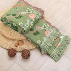 Boho Throw Blanket 80"x90", 100% Cotton Ultra Soft Luxury Throw for Couch and Sofa Blankets Home Decor, All Season Florals and Animals Throw Reversible Breathable Cozy Blankets